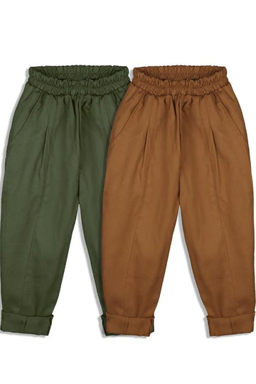 2'Li Paket %100 Pamuk Gabardin Carrot Pantolon ( Kahve&Haki )