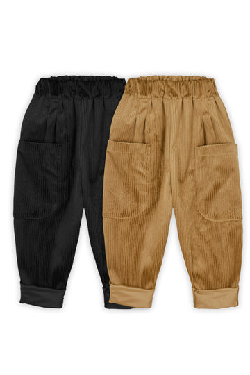 2'li Paket Yumuşak Kadife Boyfriend Pantolon Camel & Siyah