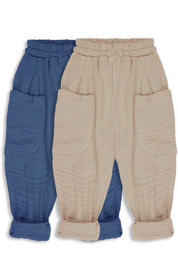 Mink-Indigo Two-Piece Muslin Trouser Set