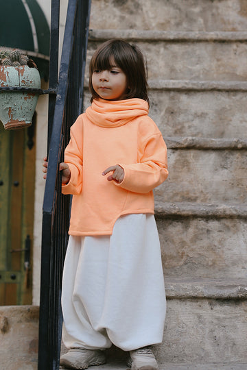 Turuncu Neon Asimetrik Sweat & Samurai Şalvar Takım Boyunluk Hediyeli