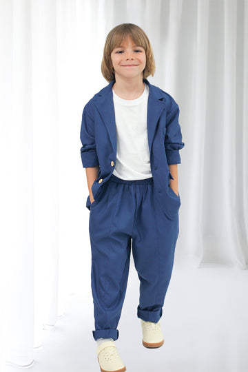 İndigo Gabardin Rahat Ceket + İndigo Gabardin Carrot Pantolon