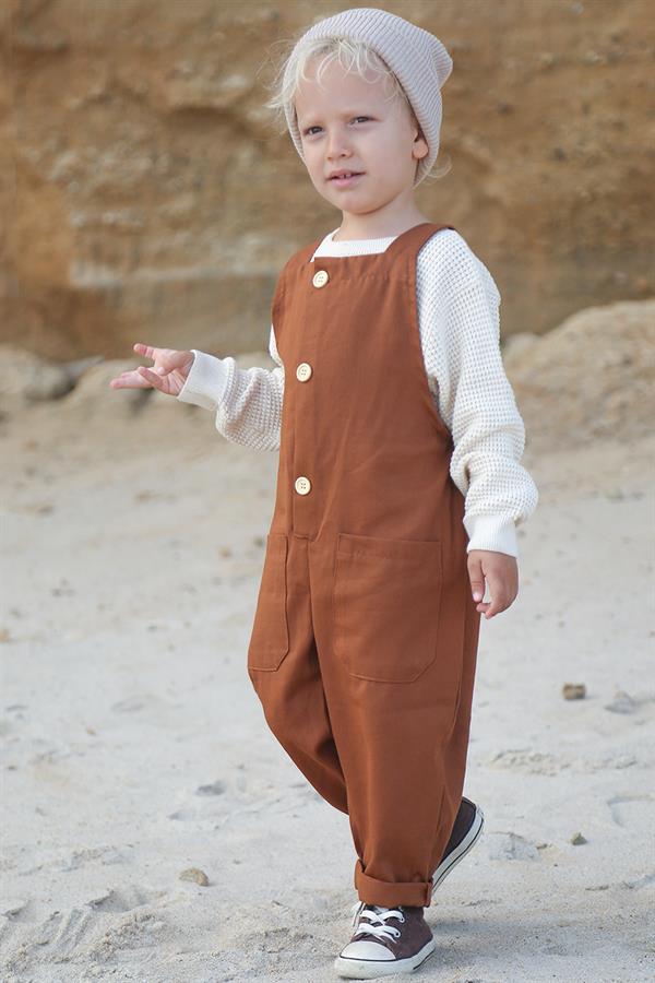 Kahverengi Gabardin Benjamin Askılı Tulum