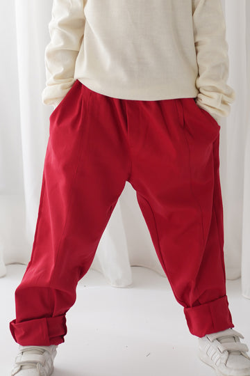 Kırmızı Gabardin Dikişli Carrot Pantolon