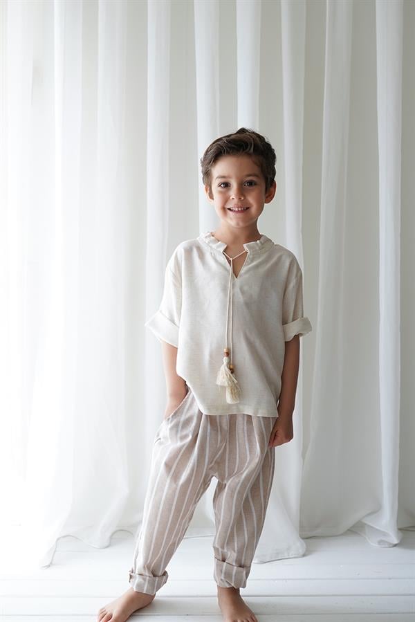 Linen Line Carrot Pantolon + Krem Keten İpli Gömlek