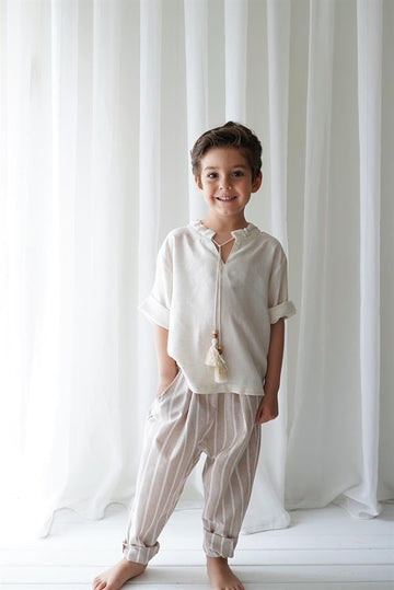Linen Line Carrot Pantolon + Krem Keten İpli Gömlek