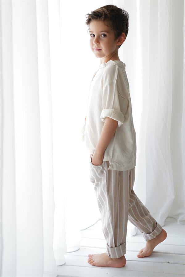 Linen Line Carrot Pantolon + Krem Keten İpli Gömlek