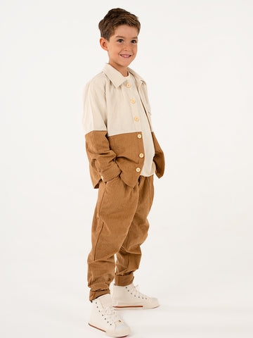 Camel Kadife Retro Ceket - Carrot Pantolon Takım