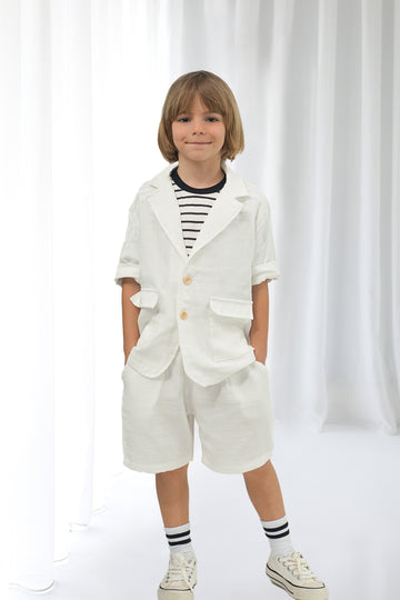 Beyaz Müslin Rahat Ceket ve Şort Takım