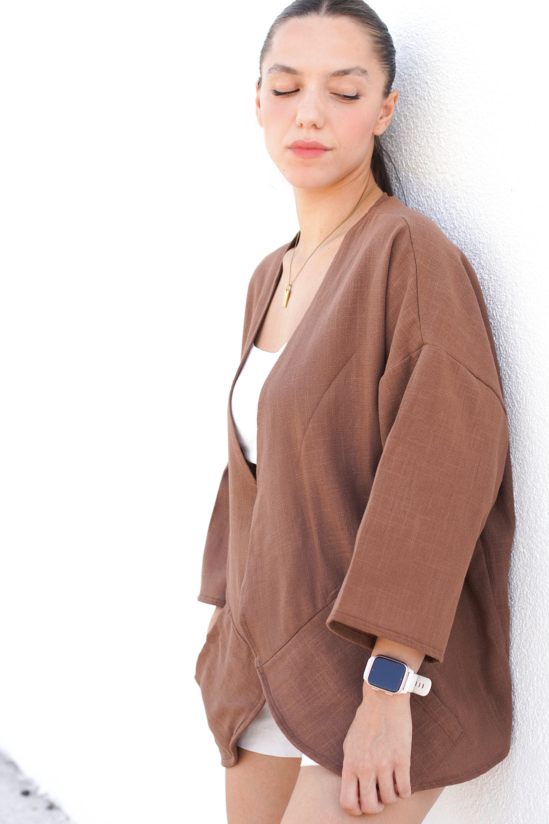 Kadın Ceket  + Kahve Vera Keten Short Kimono