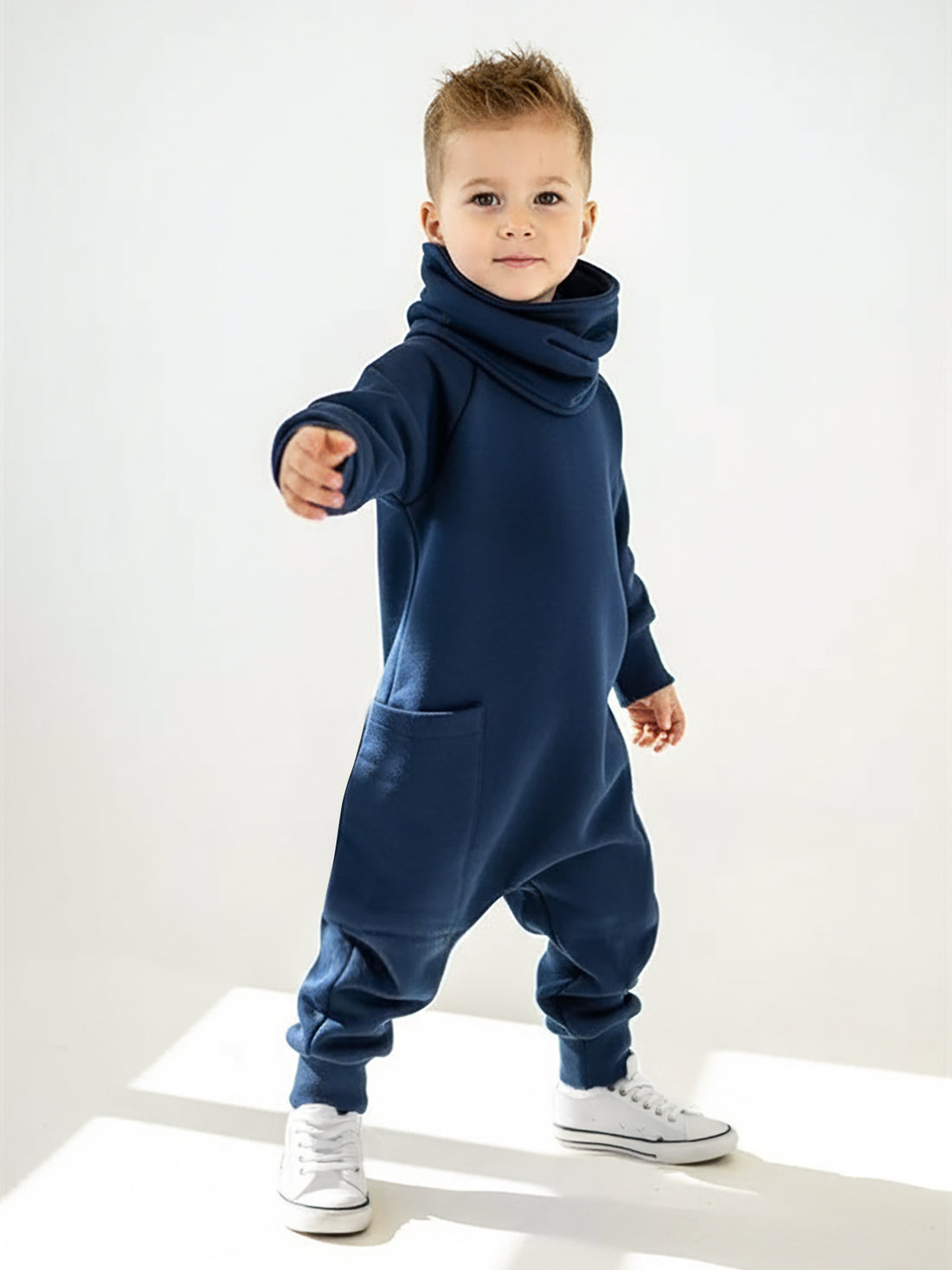 Lacivert indigo 3 İplik Şardonlu Penye Arkadan Fermuarlı Tulum + Boyunluk