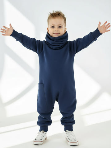 Mink 3 Thread Raised Combed Cotton Back Zippered Jumpsuit + Neck Collar