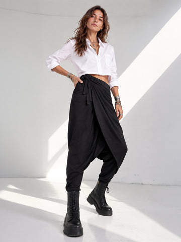Women's Shalwar Pants - Bella Black Women's Shalwar Pants (Viscose Lycra Fabric - 4 Seasons)