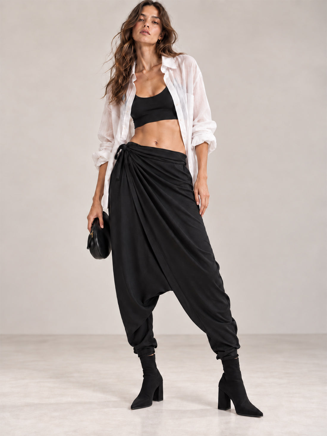 Women's Shalwar Pants - Bella Black Women's Shalwar Pants (Viscose Lycra Fabric - 4 Seasons)