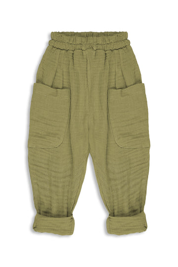 Boyfriend Yağ Yeşili Müslin Pantolon