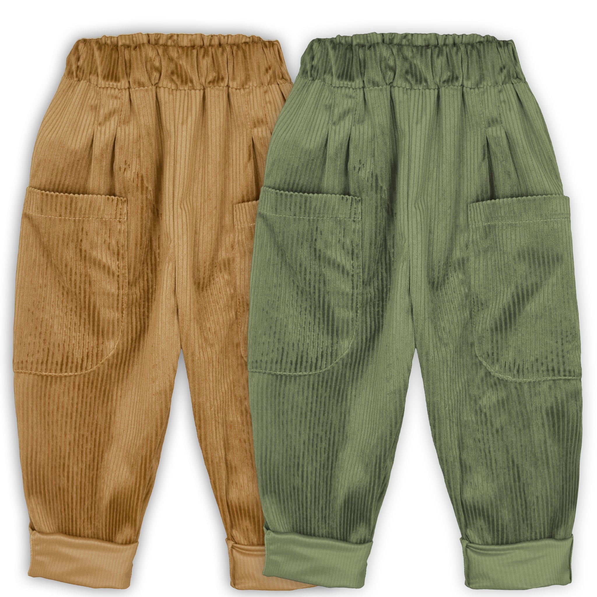 2'li Paket Yumuşak Kadife 2'li Boyfriend Pantolon Camel & Haki