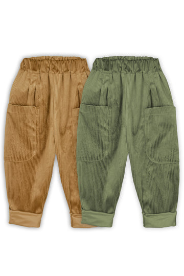 2'li Paket Yumuşak Kadife 2'li Boyfriend Pantolon Camel & Haki