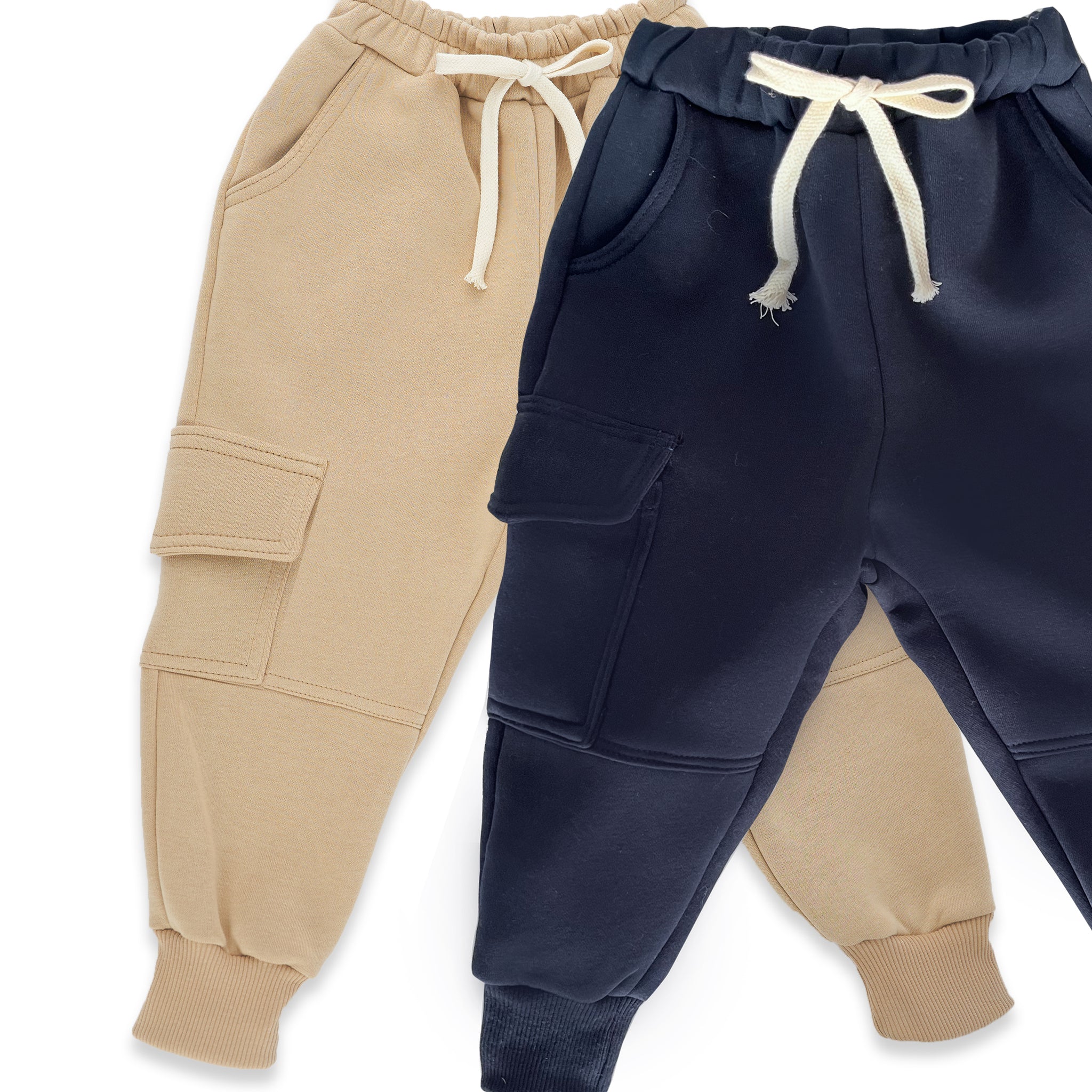 2Li Paket Erkek Çocuk Eşofman Altı 3 İplik Şardonlu (Lacivert,Vizon )