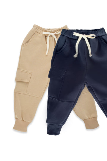 2Li Paket Erkek Çocuk Eşofman Altı 3 İplik Şardonlu (Lacivert,Vizon )