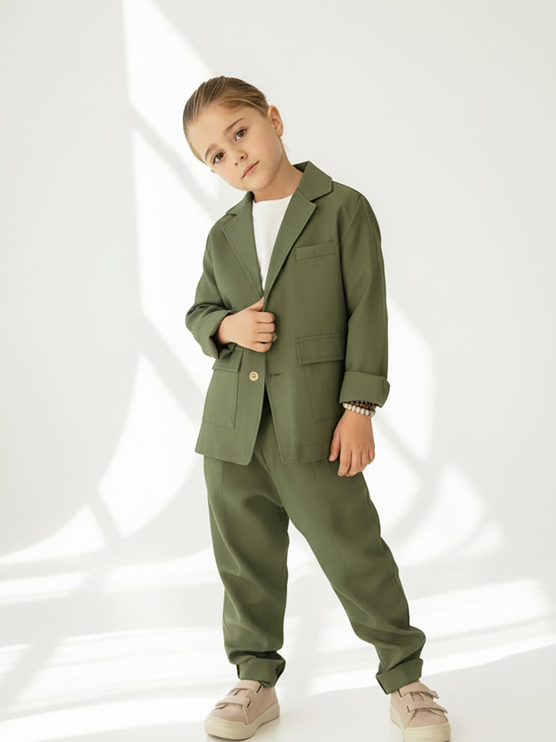 Haki Yumuşak Gabardin Rahat Ceket ve Pantolon Takım