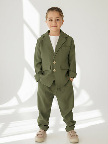 Haki Yumuşak Gabardin Rahat Ceket ve Pantolon Takım