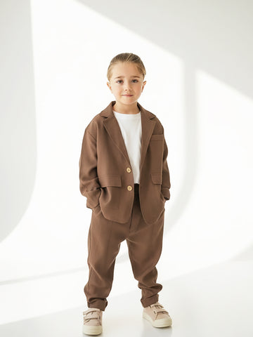 Kahverengi Yumuşak Gabardin Rahat Ceket ve Pantolon Takım