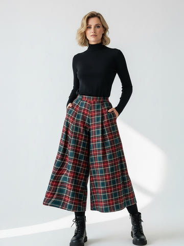 Ekose Desen Kali Pantolon Kadın