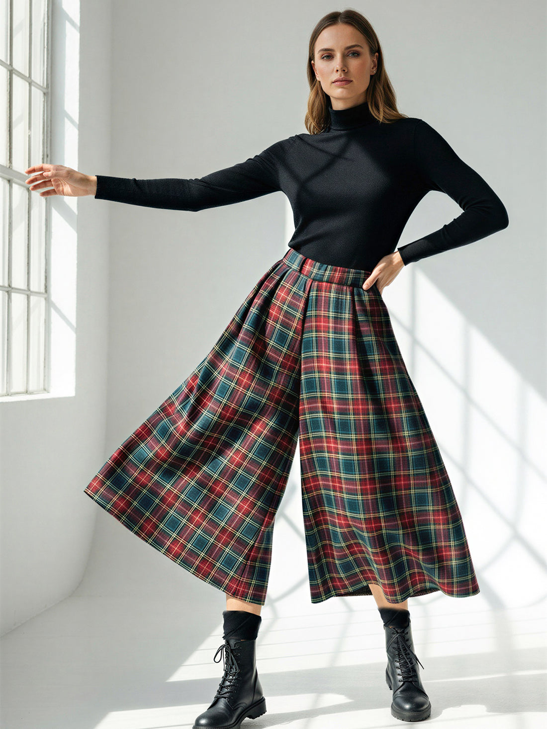 Ekose Desen Kali Pantolon Kadın