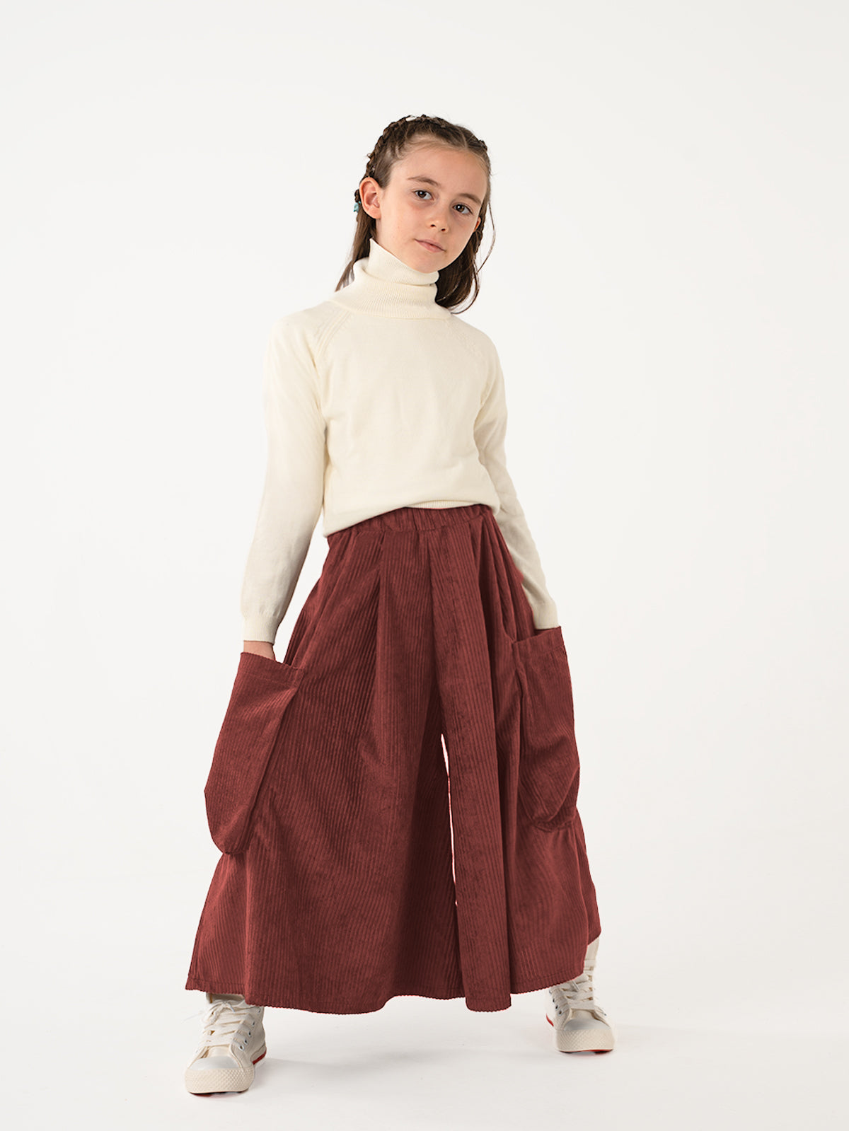 Kadife Kali Pantolon Etek - BORDO