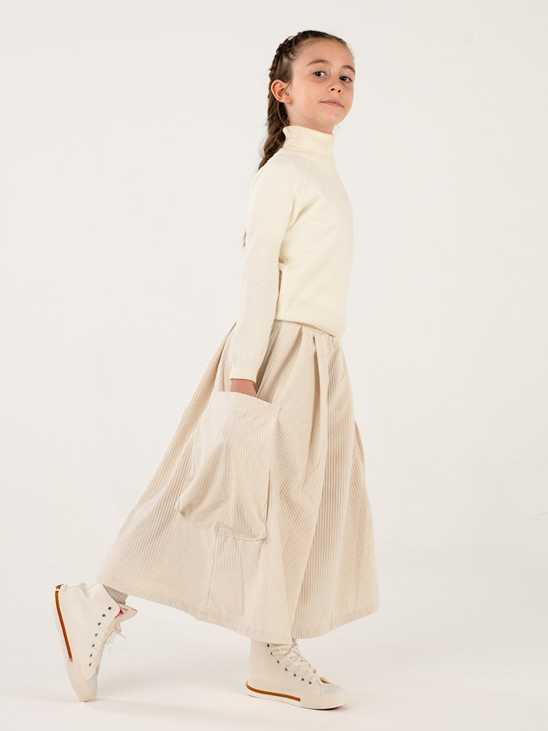 Kadife Kali Pantolon Etek - EKRU