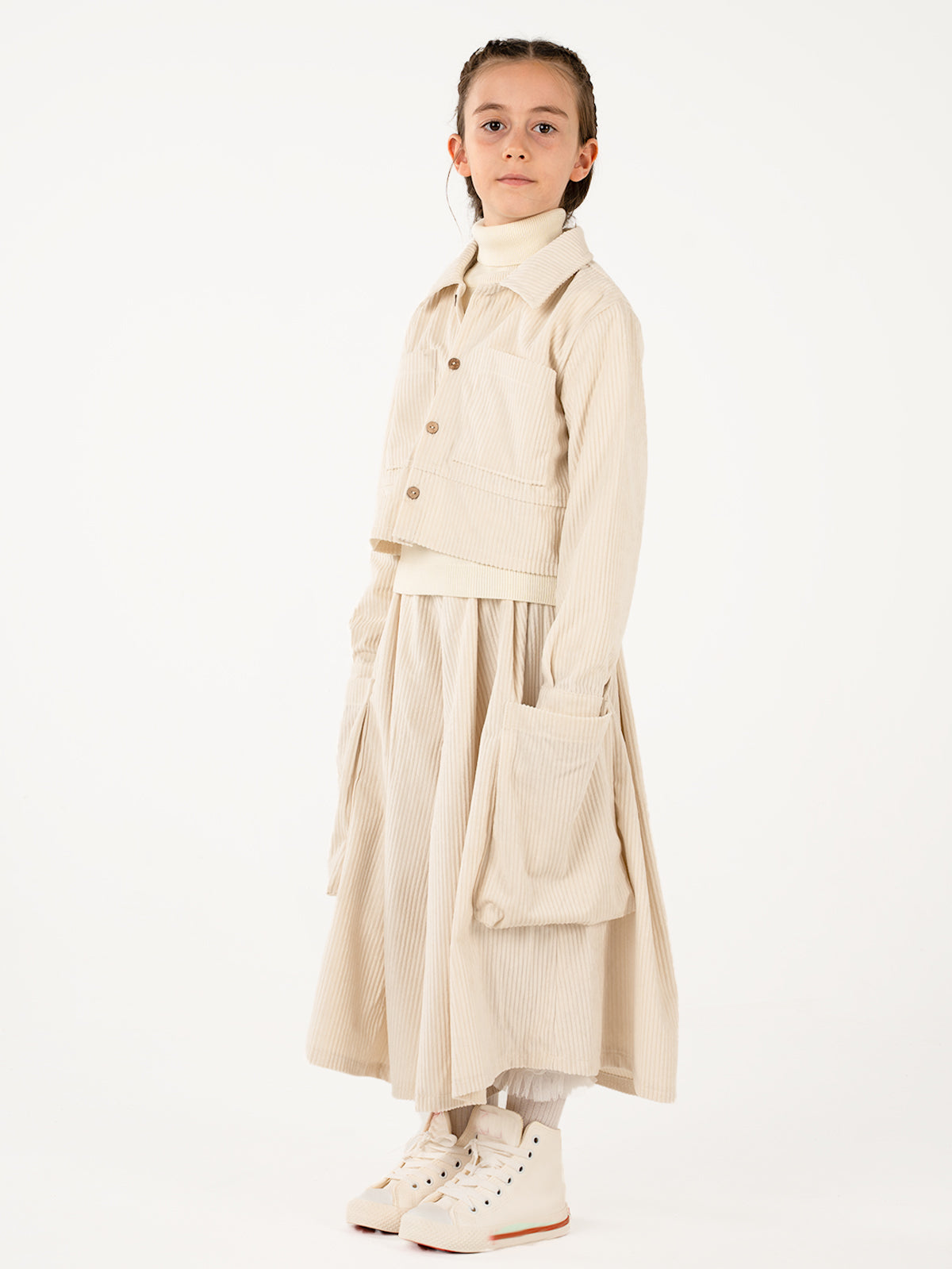 Kadife Kali Pantolon Etek + Crop Ceket Takım - EKRU