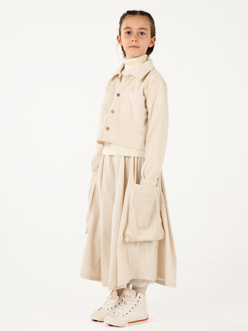 Kadife Kali Pantolon Etek + Crop Ceket Takım - EKRU