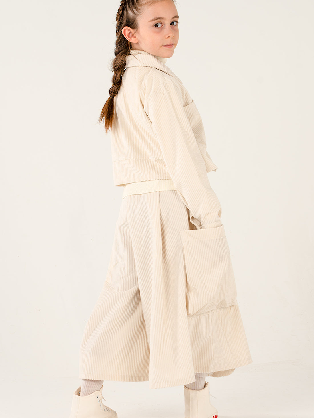 Kadife Kali Pantolon Etek + Crop Ceket Takım - EKRU