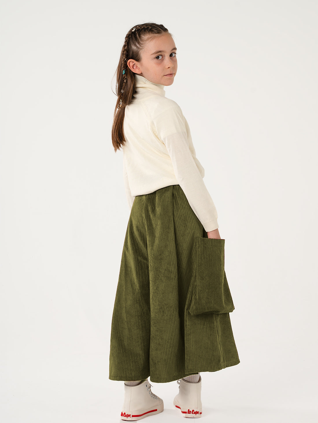 Kadife Kali Pantolon Etek - Haki