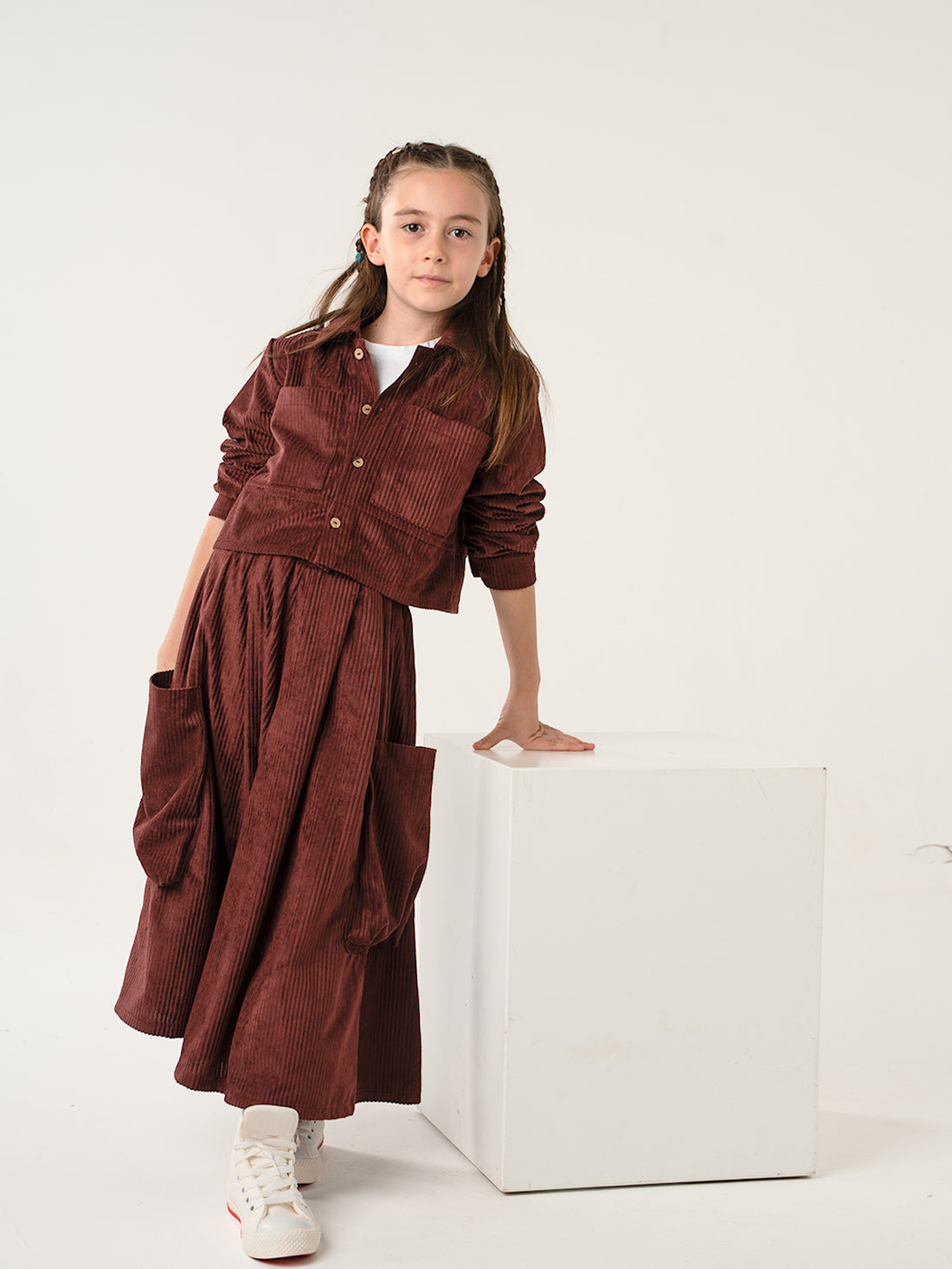 Kadife Kali Pantolon Etek + Crop Ceket Takım - BORDO