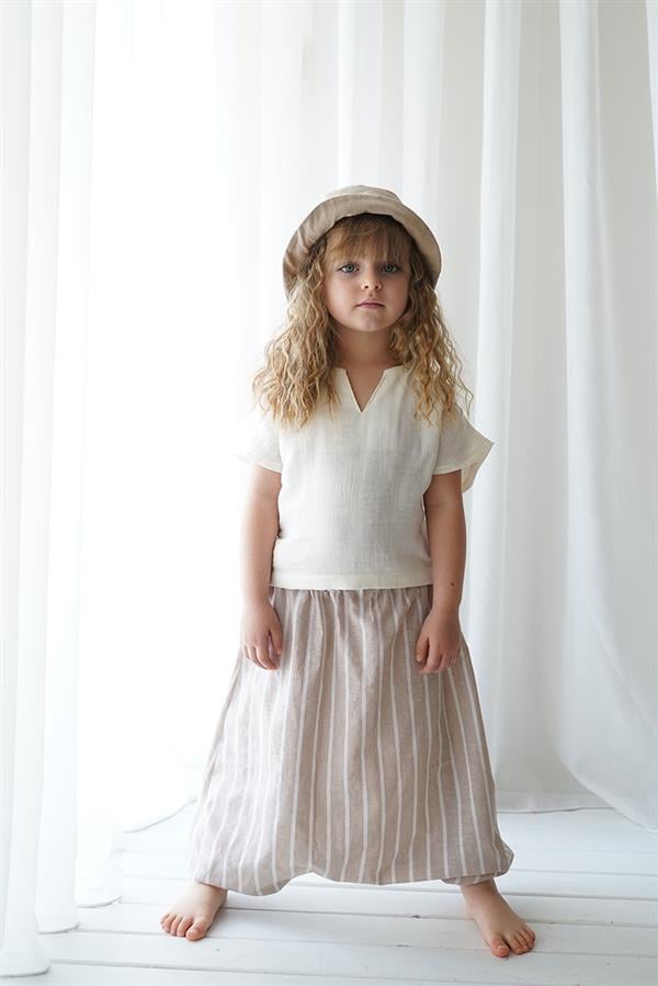 Linen Line Samurai Salvar + Krem Şile Bezi Samurai Gömlek - Catz Kids