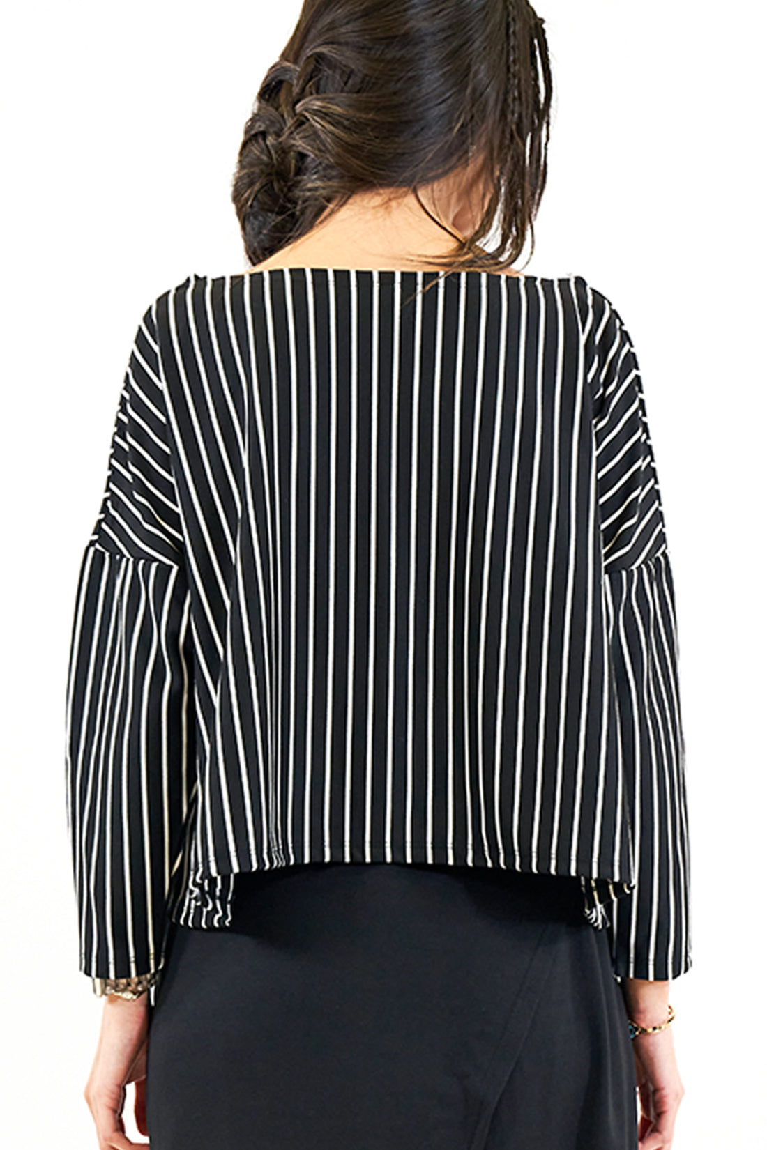 Siyah Beyaz Dikey Çizgili Crop Top