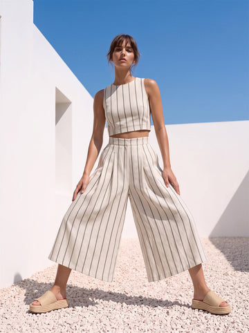 Indigo Linen Kali Cargo Pants and Crop Blouse Set