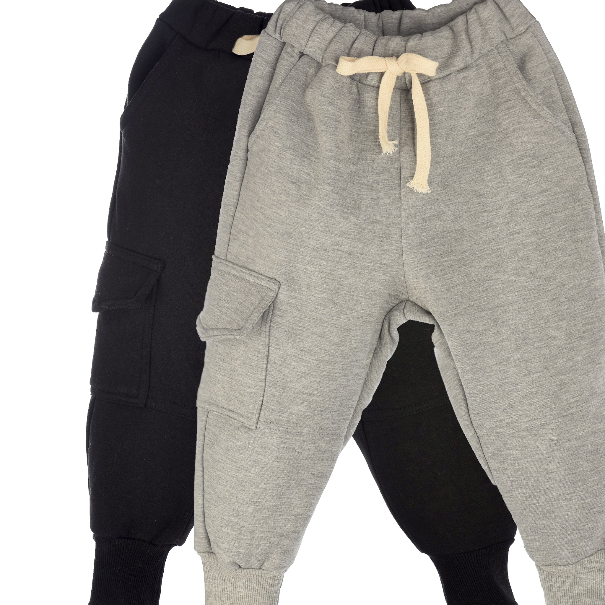 2Li Paket Erkek Çocuk Eşofman Altı 3 İplik Şardonlu (Siyah,Gri)