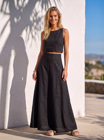 Indigo Linen Kali Cargo Pants and Crop Blouse Set