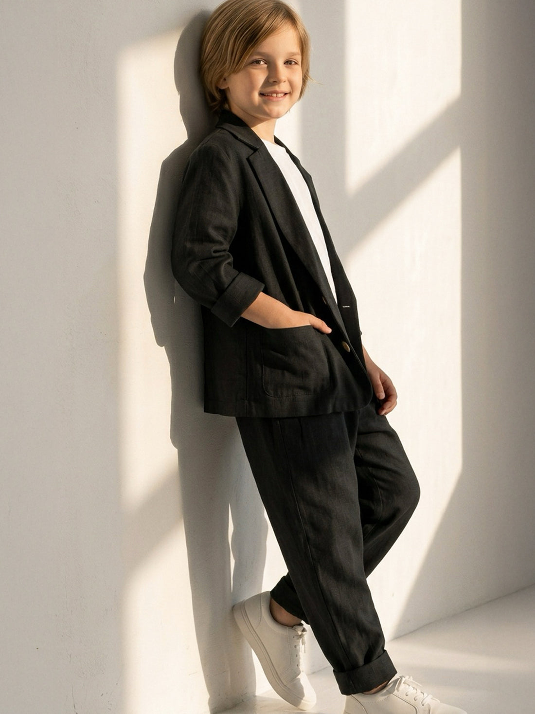 Black Tencel Casual Jacket + Black Tencel Carrot Trousers
