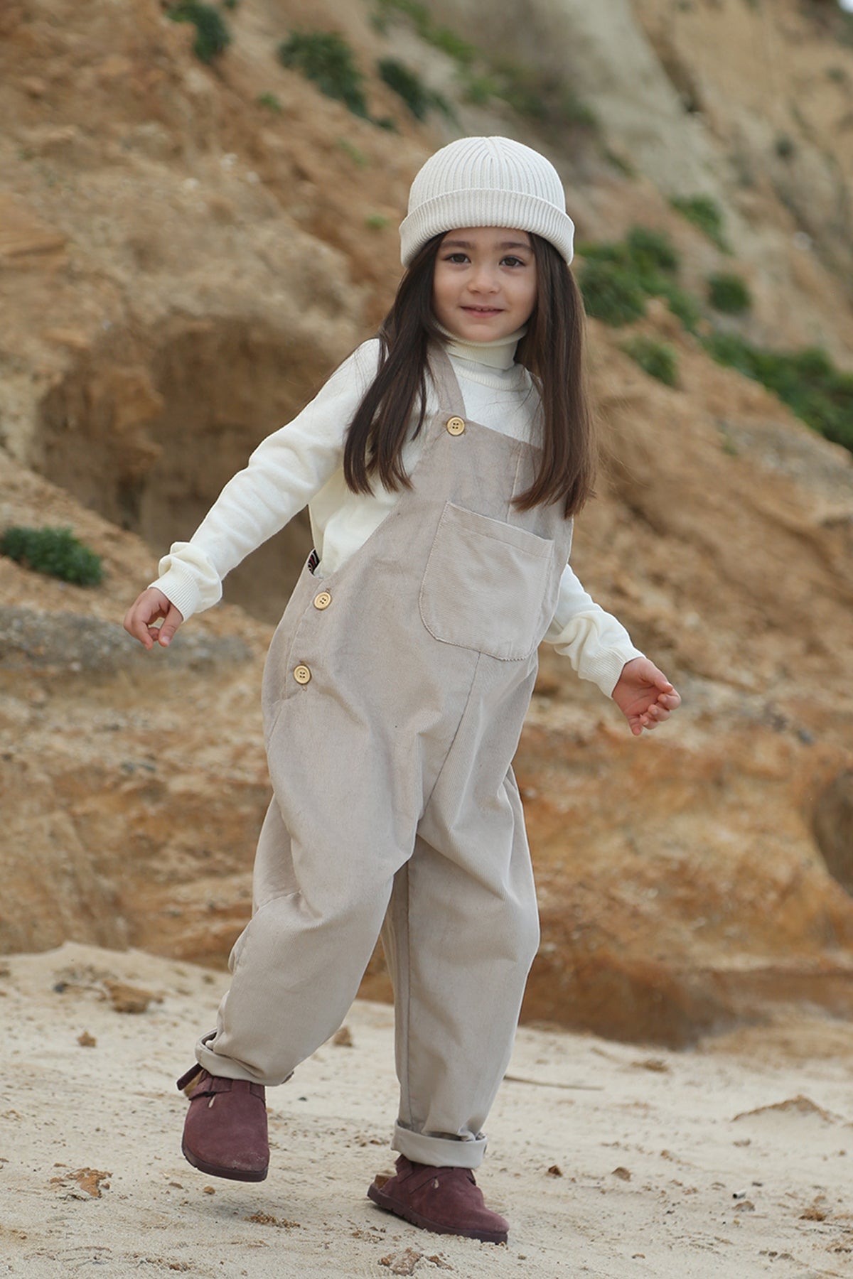 Taş Rengi Kadife Velvet Tulum