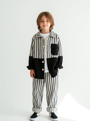 Üst çizgili Twix Retro Ceket - Çizgili Keten Carrot Pantolon Takım