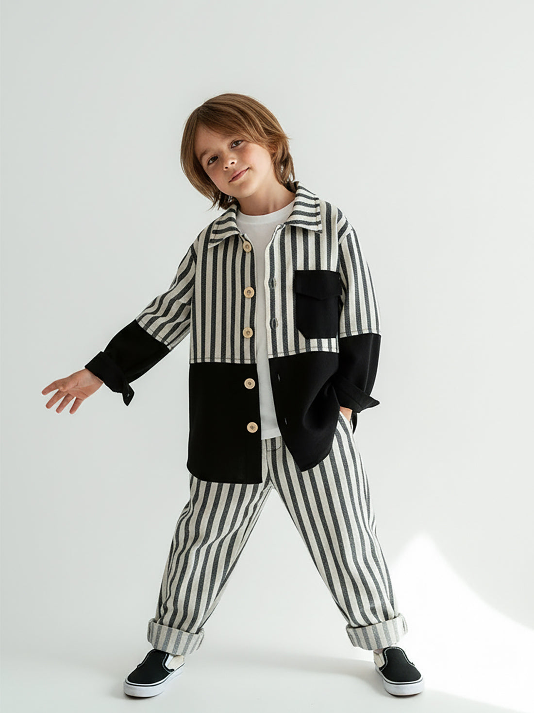 Üst çizgili Twix Retro Ceket - Çizgili Keten Carrot Pantolon Takım