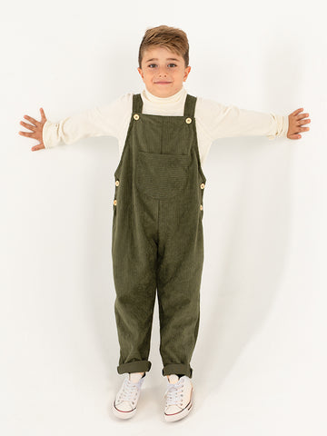 Haki Rengi Kadife Velvet Askılı Tulum